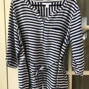 1X Navy and White Striped Maternity Top